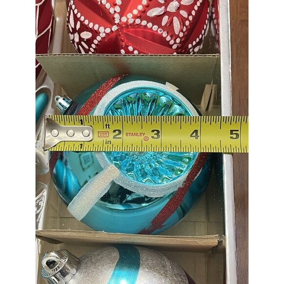 Martha Stewart Living Jumbo 8pc Ornament Set Blue Red Silver Glitter Christmas - Picture 11 of 14